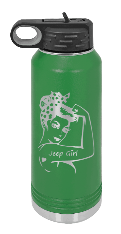 Jeep Girl - 32oz Water Bottle Laser Engraved- Green