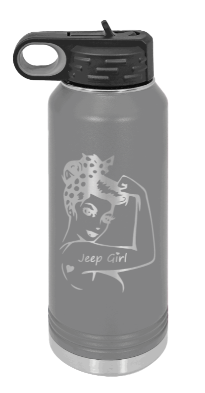 Jeep Girl - 32oz Water Bottle Laser Engraved- Dark Grey