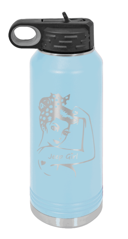 Jeep Girl - 32oz Water Bottle Laser Engraved- Light Blue