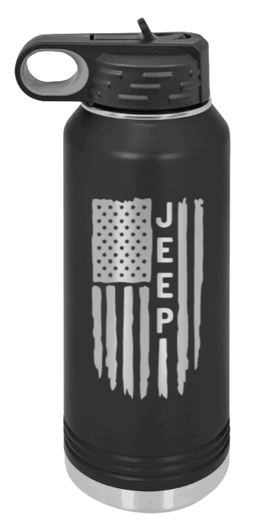 Jeep Flag - 32oz Water Bottle Laser Engraved- Black