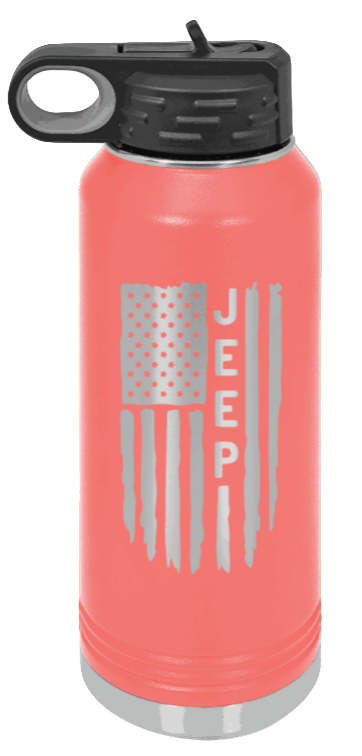 Jeep Flag - 32oz Water Bottle Laser Engraved- Coral