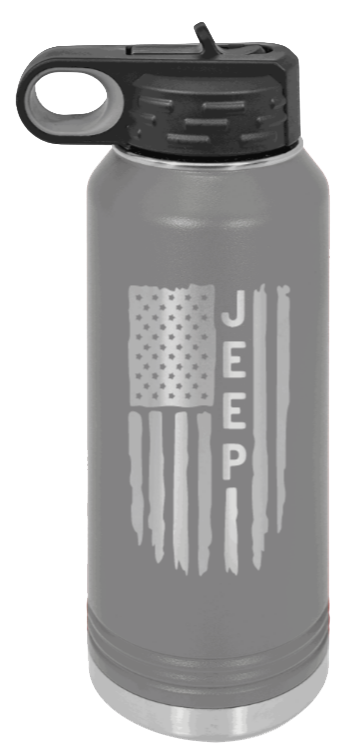 Jeep Flag - 32oz Water Bottle Laser Engraved- Dark Grey