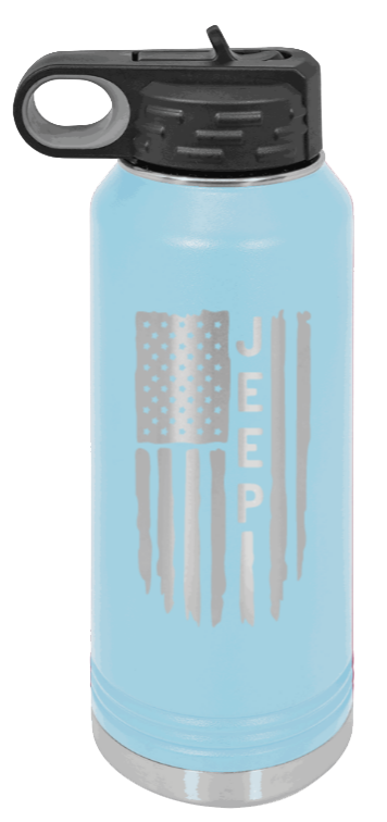 Jeep Flag - 32oz Water Bottle Laser Engraved- Light Blue
