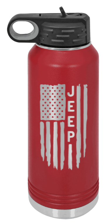 Jeep Flag - 32oz Water Bottle Laser Engraved- Maroon