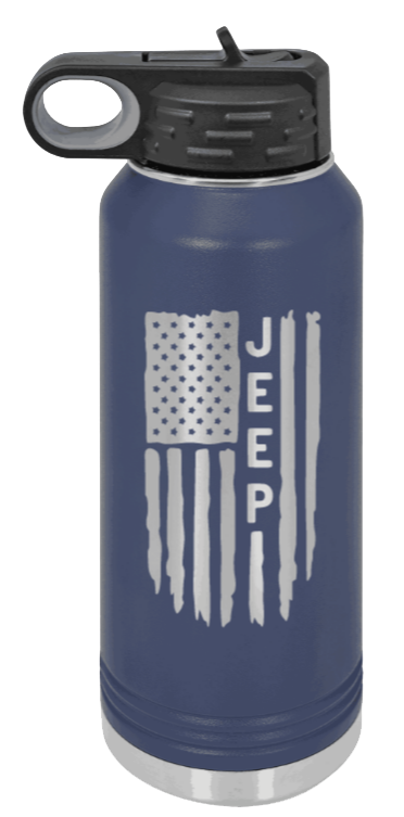 Jeep Flag - 32oz Water Bottle Laser Engraved- Navy