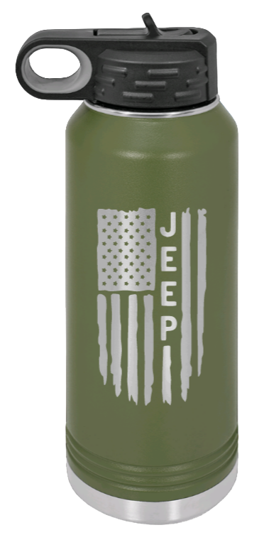 Jeep Flag - 32oz Water Bottle Laser Engraved- Olive