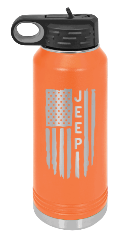 Jeep Flag - 32oz Water Bottle Laser Engraved- Orange