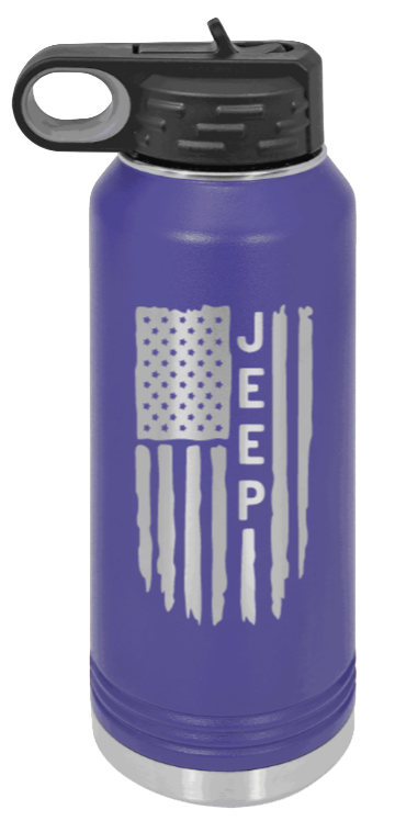 Jeep Flag - 32oz Water Bottle Laser Engraved- Purple