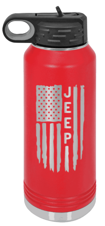Jeep Flag - 32oz Water Bottle Laser Engraved- Red