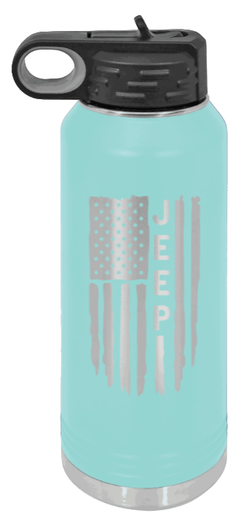 Jeep Flag - 32oz Water Bottle Laser Engraved- Teal