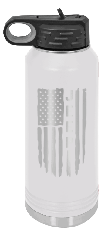 Jeep Flag - 32oz Water Bottle Laser Engraved- White
