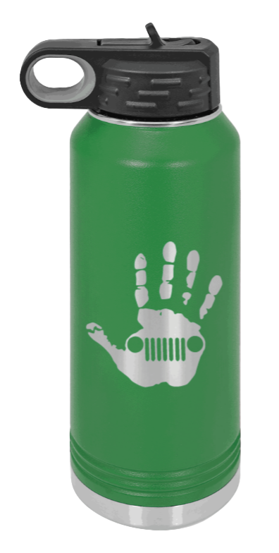Jeep Wave - 32oz Water Bottle Laser Engraved- Green