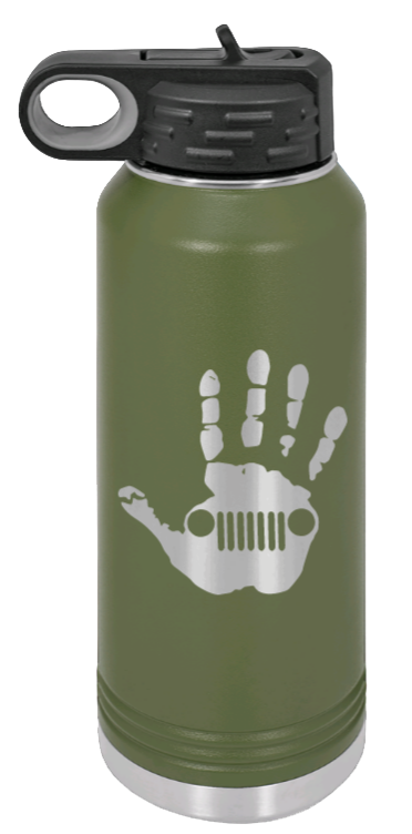 Jeep Wave - 32oz Water Bottle Laser Engraved- Olive