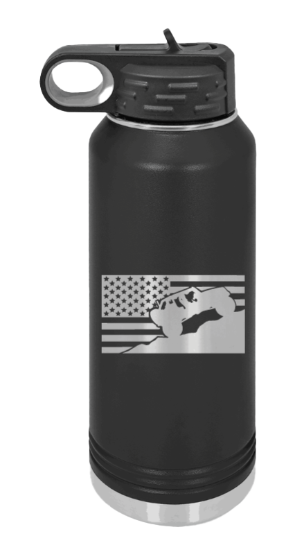 Jeep Flag 2 - 32oz Water Bottle Laser Engraved- Black