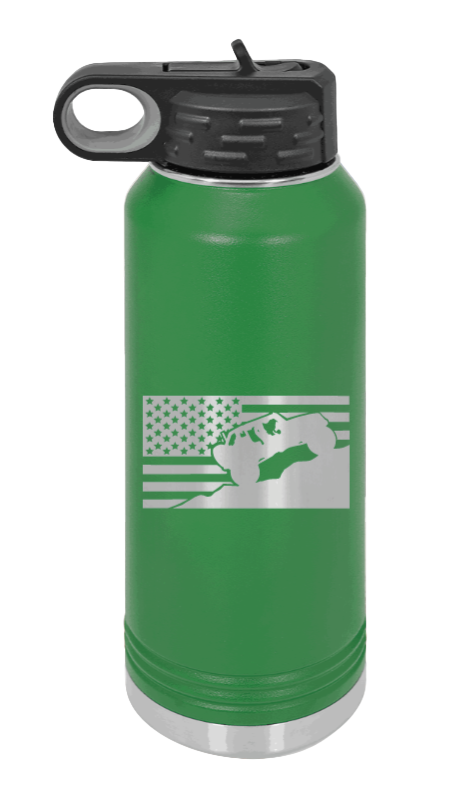Jeep Flag 2 - 32oz Water Bottle Laser Engraved- Green