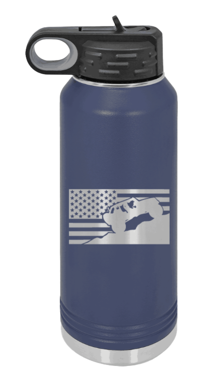 Jeep Flag 2 - 32oz Water Bottle Laser Engraved- Navy