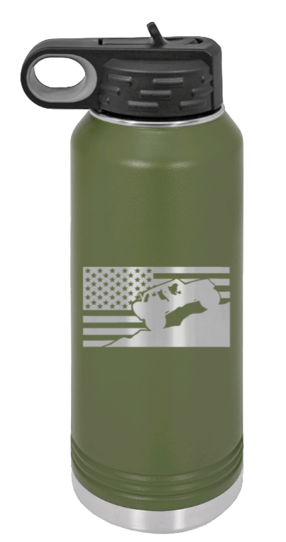 Jeep Flag 2 - 32oz Water Bottle Laser Engraved- Olive