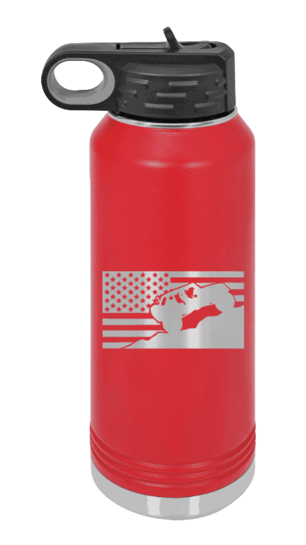 Jeep Flag 2 - 32oz Water Bottle Laser Engraved- Red