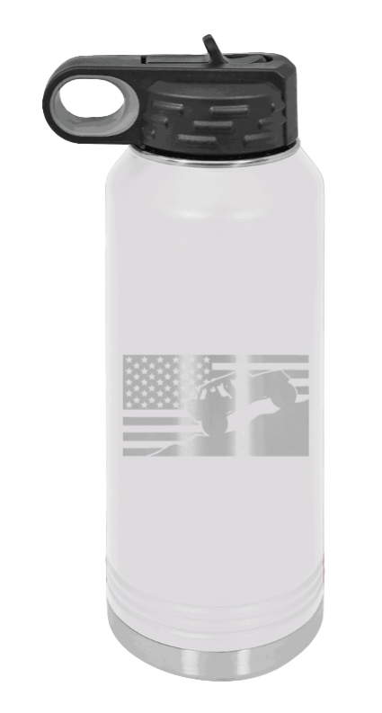 Jeep Flag 2 - 32oz Water Bottle Laser Engraved- White
