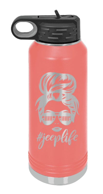Jeep Life - 32oz Water Bottle Laser Engraved- Coral