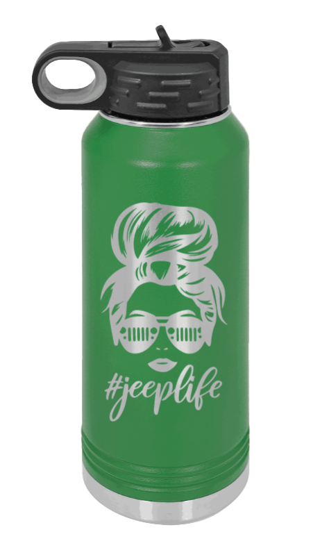 Jeep Life - 32oz Water Bottle Laser Engraved- Green