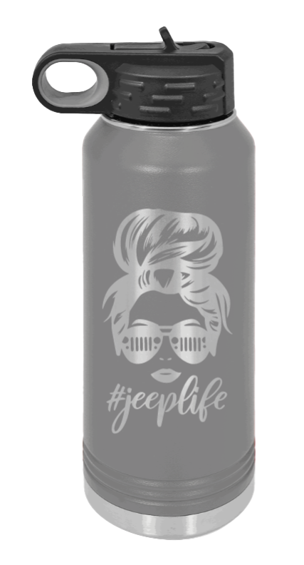 Jeep Life - 32oz Water Bottle Laser Engraved- Dark Grey