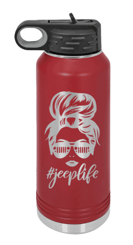Jeep Life - 32oz Water Bottle Laser Engraved- Maroon
