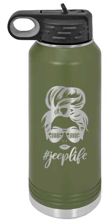 Jeep Life - 32oz Water Bottle Laser Engraved- Olive