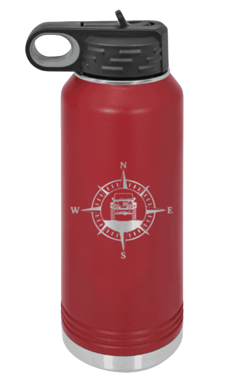 Jeep Compass JK - 32oz Water Bottle Laser Engraved- Maroon