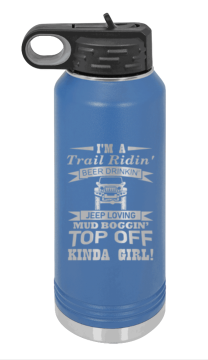 Trail Riding Jeep Girl - 32oz Water Bottle Laser Engraved- Royal Blue