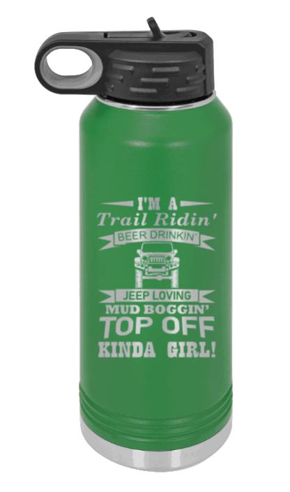 Trail Riding Jeep Girl - 32oz Water Bottle Laser Engraved- Green