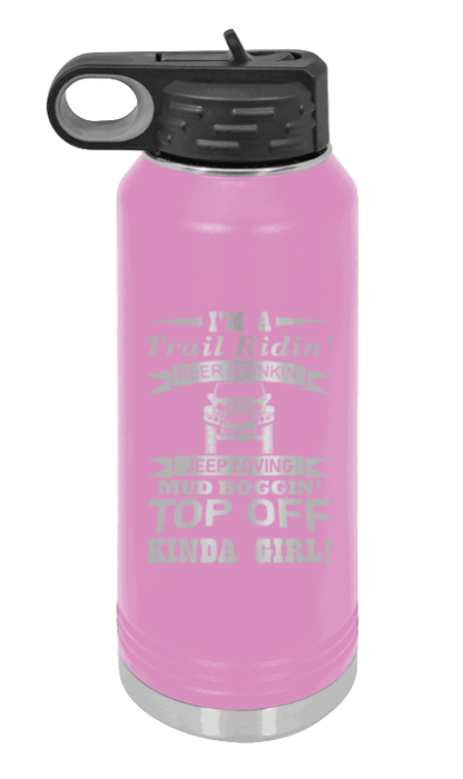Trail Riding Jeep Girl - 32oz Water Bottle Laser Engraved- Light Purple