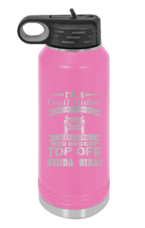 Trail Riding Jeep Girl - 32oz Water Bottle Laser Engraved- Pink