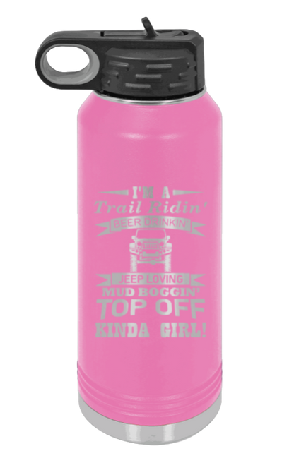 Trail Riding Jeep Girl - 32oz Water Bottle Laser Engraved- Pink