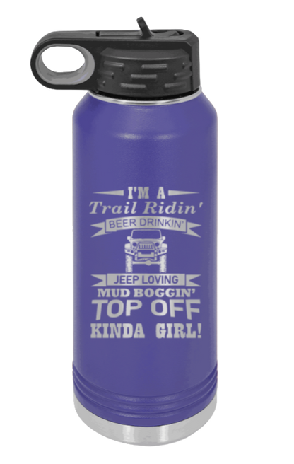 Trail Riding Jeep Girl - 32oz Water Bottle Laser Engraved- Purple