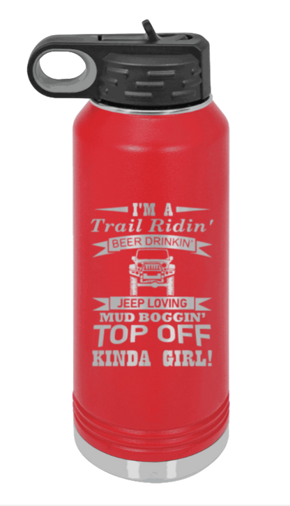 Trail Riding Jeep Girl - 32oz Water Bottle Laser Engraved- Red