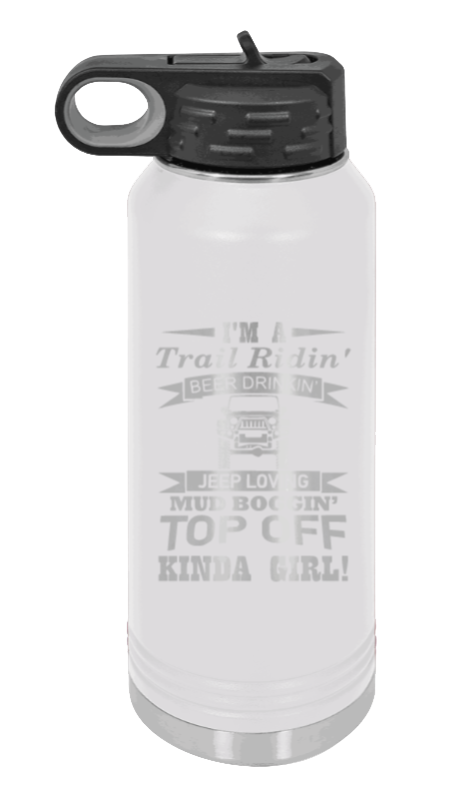 Trail Riding Jeep Girl - 32oz Water Bottle Laser Engraved- White