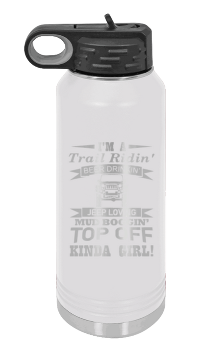 Trail Riding Jeep Girl - 32oz Water Bottle Laser Engraved- White