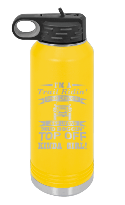 Trail Riding Jeep Girl - 32oz Water Bottle Laser Engraved- Yellow