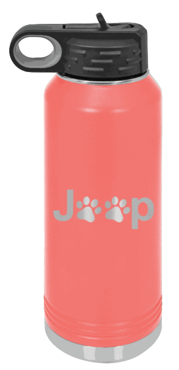 Jeep Paws - 32oz Water Bottle Laser Engraved- Coral
