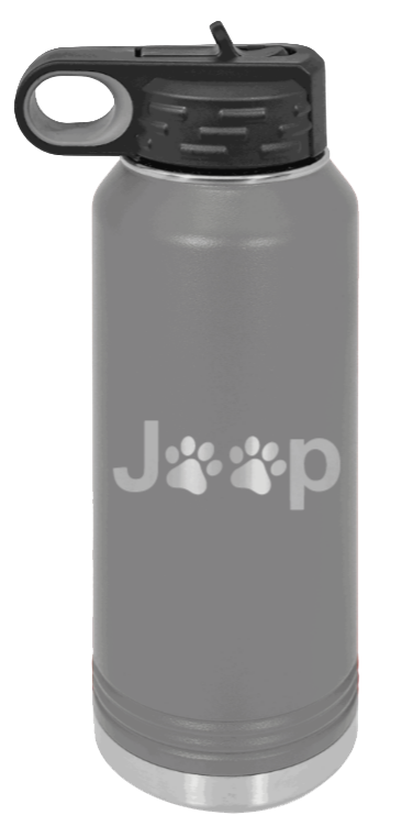 Jeep Paws - 32oz Water Bottle Laser Engraved- Dark Grey