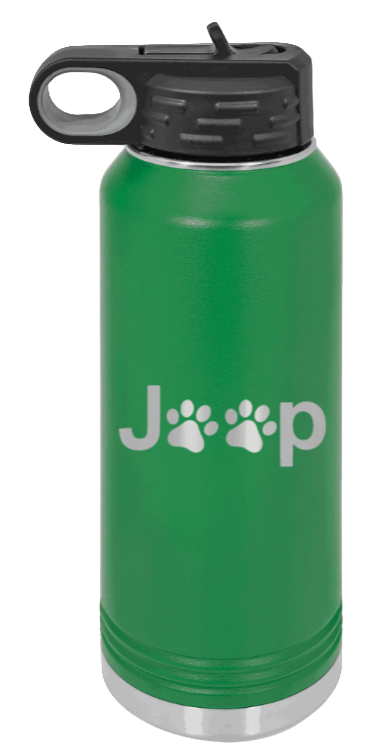 Jeep Paws - 32oz Water Bottle Laser Engraved- Green