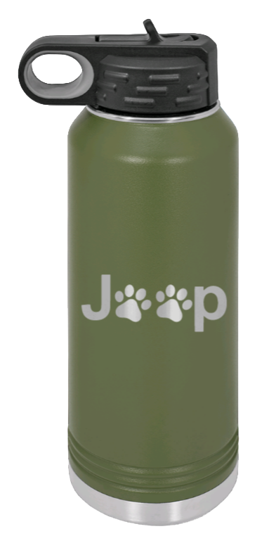 Jeep Paws - 32oz Water Bottle Laser Engraved- Olive