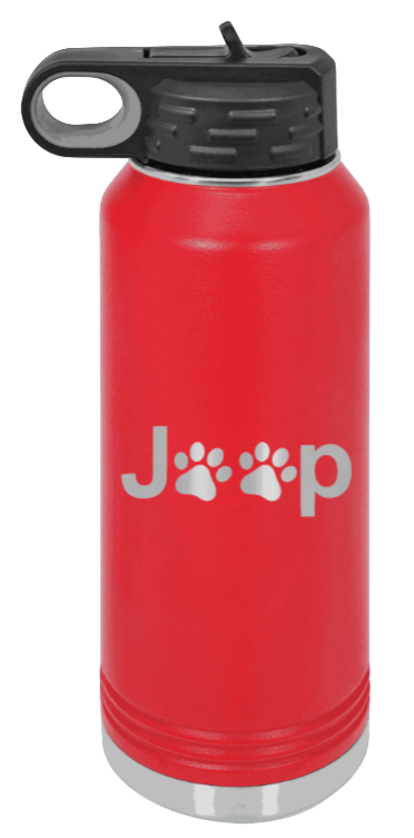 Jeep Paws - 32oz Water Bottle Laser Engraved- Red