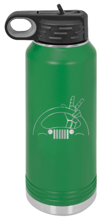 Jeep Wave 2 - 32oz Water Bottle Laser Engraved- Green