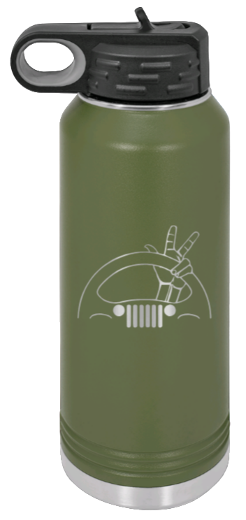 Jeep Wave 2 - 32oz Water Bottle Laser Engraved- Olive