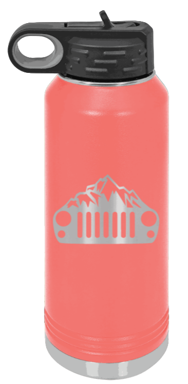 JK Mountains - 32oz Water Bottle Laser Engraved- Coral