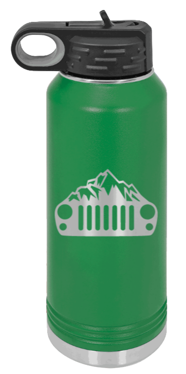 JK Mountains - 32oz Water Bottle Laser Engraved- Green