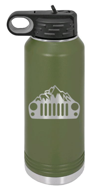 JK Mountains - 32oz Water Bottle Laser Engraved- Olive