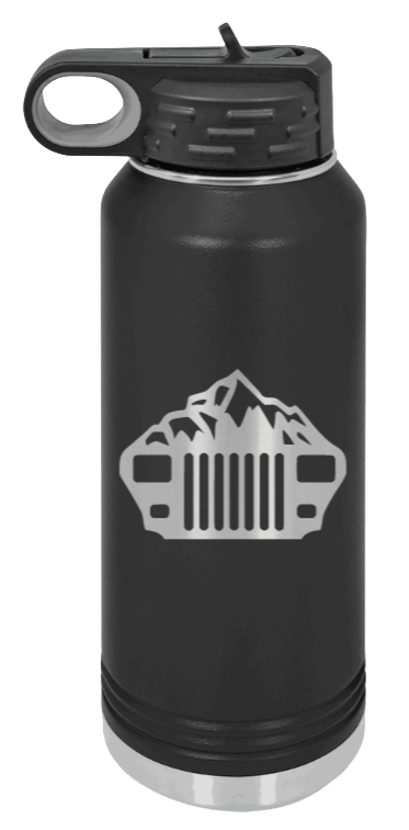 YJ Mountains - 32oz Water Bottle Laser Engraved- Black